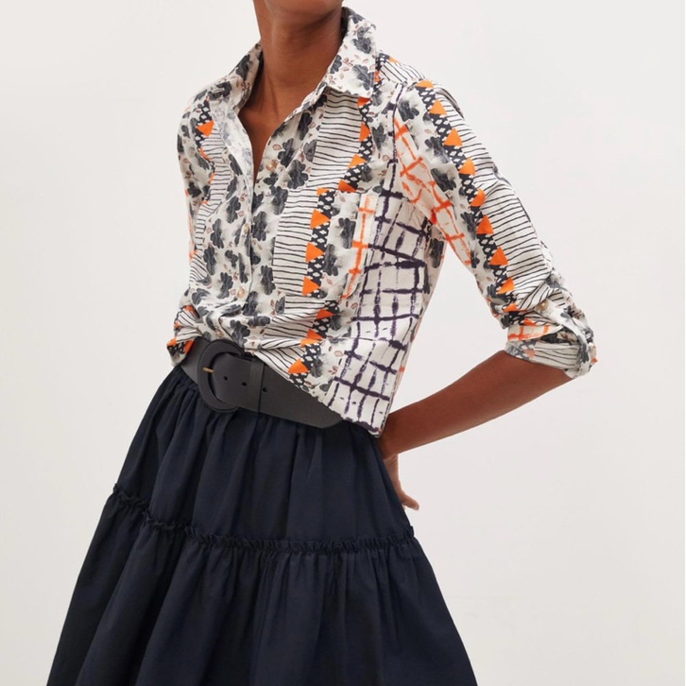 Anthro Maeve Mixed Media Motif Floral Abstract Print Button Down Blouse Shirt - Picture 4 of 11